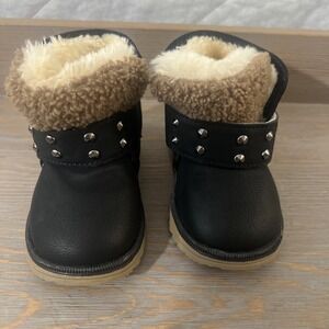 Unbranded Toddler Girl's Cream Faux Fur Lining Black Boots Size: 20
